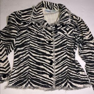 Emma G frayed Zebra jean jacket size Small